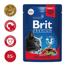 Brit Premium Cat Pouches (Говядина, горошек)